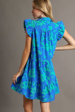 Load image into Gallery viewer, Umgee Floral Print Collar Tiered Dress in Azure Mix Dress Umgee   
