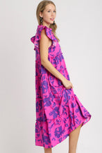 Load image into Gallery viewer, Umgee Split Neck Graphic Floral Print Tiered Maxi Dress in Magenta Mix Dresses Umgee   
