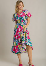 Load image into Gallery viewer, Umgee Bold Floral Midi Dress with Puff Sleeves in Lavender ON ORDER Dress Umgee   
