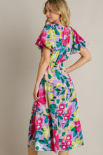 Load image into Gallery viewer, Umgee Bold Floral Midi Dress with Puff Sleeves in Lavender ON ORDER Dress Umgee   
