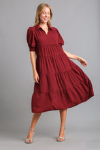 Load image into Gallery viewer, Umgee Collared Tiered Midi Dress in Wine Dress Umgee   
