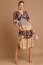Load image into Gallery viewer, Umgee Mixed Floral Print Tiered V-Neck Midi Dress in Black Mix ON ORDER Dress Umgee   
