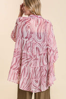Umgee Marble Print Collared Button Up Shirt in Dusty Rose