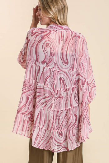 Umgee Marble Print Collared Button Up Shirt in Dusty Rose