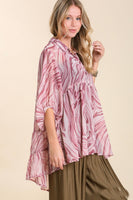 Umgee Marble Print Collared Button Up Shirt in Dusty Rose