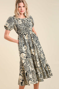 Umgee Abstract Floral Print Maxi Dress in Black Dress Umgee   