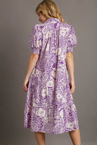 Umgee Printed Midi Dress in Lavender Dress Umgee   