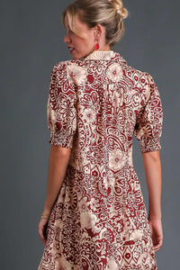 Umgee Printed Midi Dress in Sangria Dress Umgee   