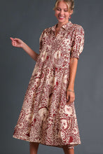 Load image into Gallery viewer, Umgee Printed Midi Dress in Sangria Dress Umgee   
