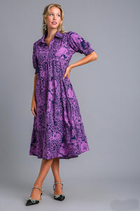 Umgee Printed Midi Dress in Eggplant Dress Umgee   