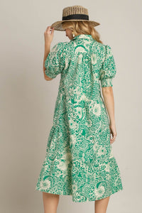 Umgee Printed Midi Dress in Green Dress Umgee   