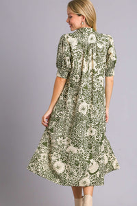 Umgee Printed Midi Dress in Olive Dress Umgee   