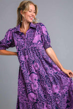 Load image into Gallery viewer, Umgee Printed Midi Dress in Eggplant Dress Umgee   
