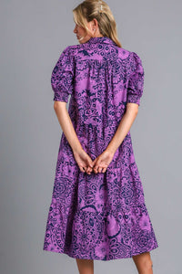 Umgee Printed Midi Dress in Eggplant Dress Umgee   