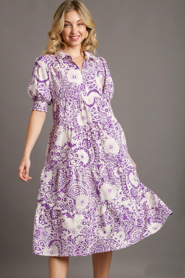 Umgee Printed Midi Dress in Lavender Dress Umgee   