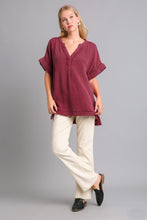 Load image into Gallery viewer, Umgee Mineral Wash Gauze Fabric Tunic Top in Wine Top Umgee   

