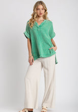 Load image into Gallery viewer, Umgee Mineral Wash Gauze Fabric Tunic Top in Jade Green Top Umgee   
