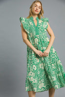 Umgee Floral Boho Print Midi Dress in Green