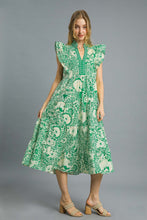 Load image into Gallery viewer, Umgee Floral Boho Print Midi Dress in Green
