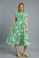 Umgee Floral Boho Print Midi Dress in Green
