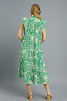 Umgee Floral Boho Print Midi Dress in Green