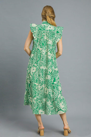 Umgee Floral Boho Print Midi Dress in Green