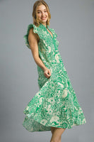 Umgee Floral Boho Print Midi Dress in Green