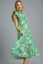 Load image into Gallery viewer, Umgee Floral Boho Print Midi Dress in Green
