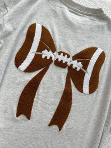 Embroidery Football Bows T-Shirt in Salty Gray