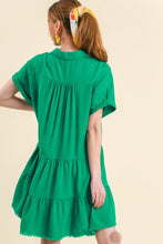 Load image into Gallery viewer, Umgee Linen Blend Tiered Dress in Emerald Green Dresses Umgee   
