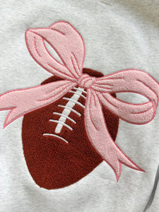 Embroidery Football Pink Bow Sweatshirt in Pearl Gray