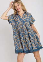 Load image into Gallery viewer, Umgee Animal Print Tiered Dress in Slate Blue Dresses Umgee   
