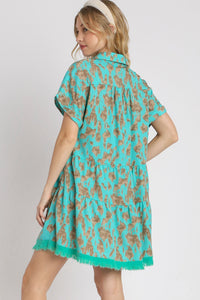Umgee Mint Animal Print Tiered Dress Dresses Umgee   
