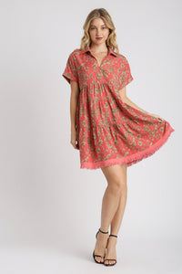 Umgee Animal Print Tiered Dress in Coral Dresses Umgee   