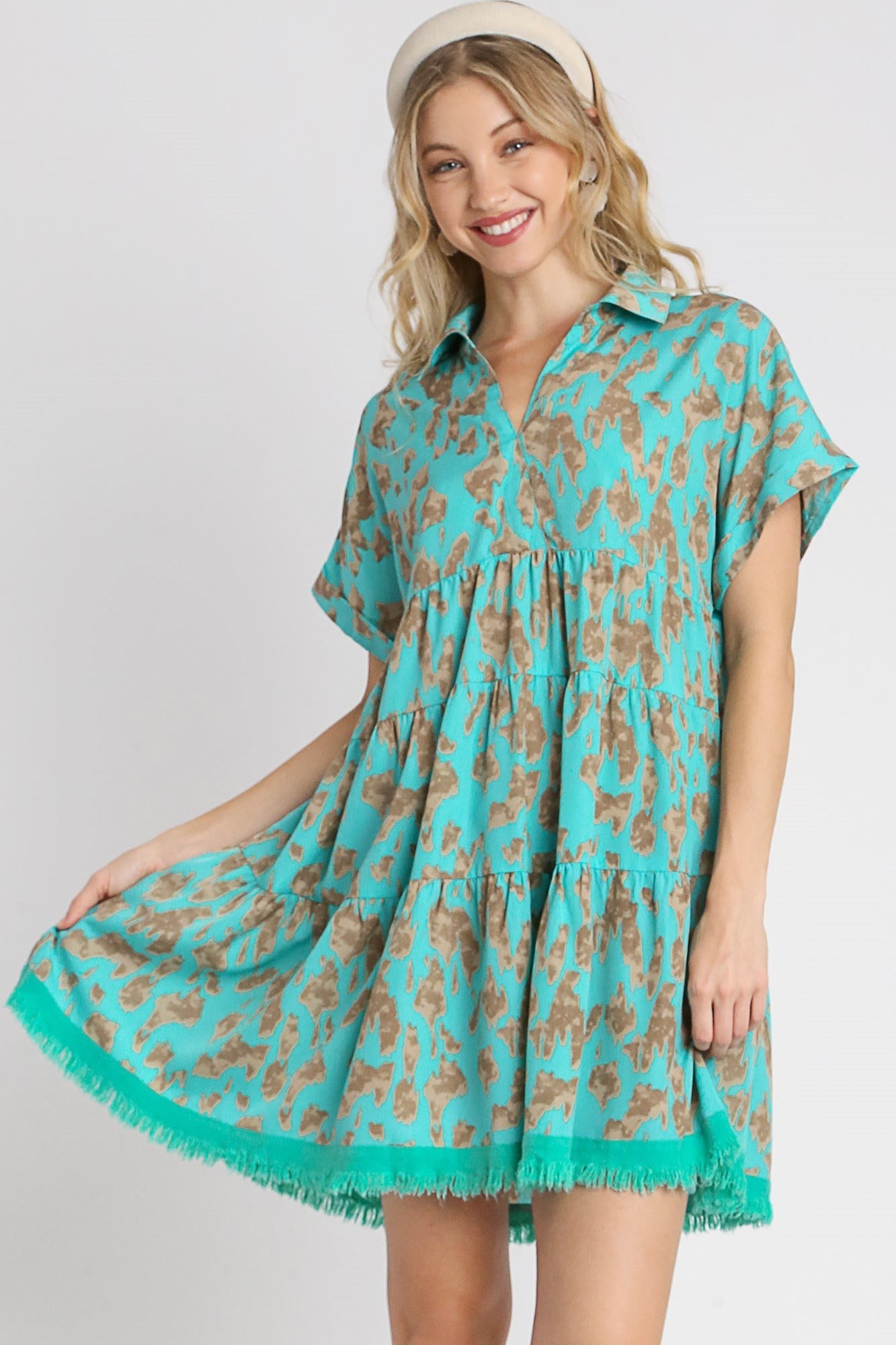 Umgee Animal Print Tiered Dress in Mint – June Adel