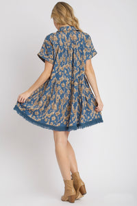 Umgee Animal Print Tiered Dress in Slate Blue Dresses Umgee   