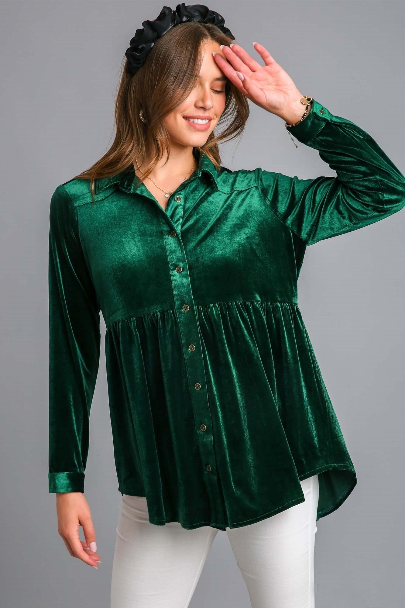 Umgee Velvet Tunic Top in Evergreen – June Adel