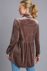 Umgee Velvet Tunic Top in Almond Shirts & Tops Umgee   