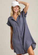 Load image into Gallery viewer, Umgee Gauze Shirt Dress in Blue Ash Dresses Umgee   
