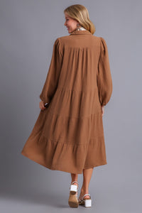 Umgee Gauze Tiered Maxi Dress in Pecan Dresses Umgee   
