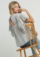Umgee Striped Ruffled Sleeve Top in Black