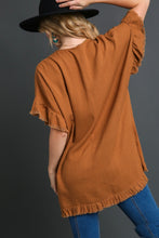 Load image into Gallery viewer, Umgee Ruffled Tunic Top in Camel Shirts &amp; Tops Umgee   
