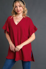 Load image into Gallery viewer, Umgee Ruffled Tunic Top in Crimson Shirts &amp; Tops Umgee   
