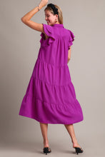 Load image into Gallery viewer, Umgee Tiered Midi Dress with Ruffled Sleeves in Magenta Dresses Umgee   

