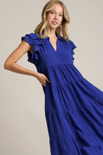Load image into Gallery viewer, Umgee Tiered Midi Dress with Ruffled Sleeves in Sapphire Dresses Umgee   
