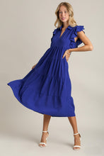 Load image into Gallery viewer, Umgee Tiered Midi Dress with Ruffled Sleeves in Sapphire Dresses Umgee   
