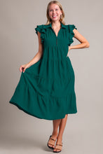 Load image into Gallery viewer, Umgee Tiered Midi Dress with Ruffled Sleeves in Dark Teal Dresses Umgee   
