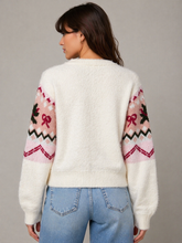 Load image into Gallery viewer, So Me Bow and Dog Pattern Knit Sweater Cardigan in Ivory
