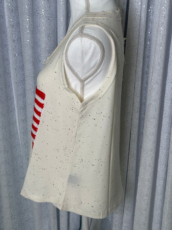 POL Ribbed Knit American Flag Patched Top in Cream