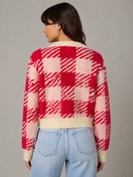 So Me Soft Knit Christmas Checkered Cardigan in Red